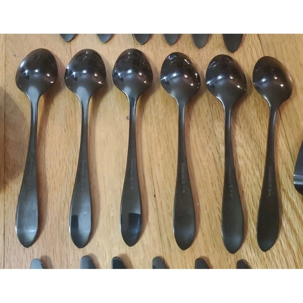 Cambridge Titanium Coated Shiny Black Flatware Cutlery Fork Knife Spoon 20pc Lot
